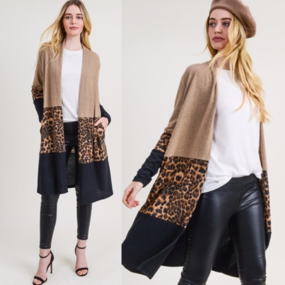 Leopard Print Color Block Cardigan - Picture 4 of 4